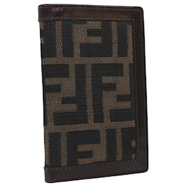 Fendi-Porte-cartes en toile FENDI Zucca Noir Marron Auth yk8552-Marron,Noir
