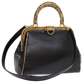 Christian Dior-Christian Dior Hand Bag Leather 2way Black Auth hk839-Black