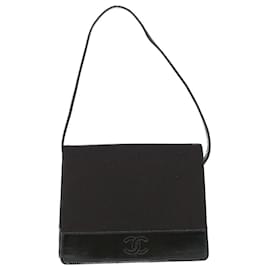 Chanel-CHANEL Shoulder Bag Cotton Black CC Auth bs8487-Black