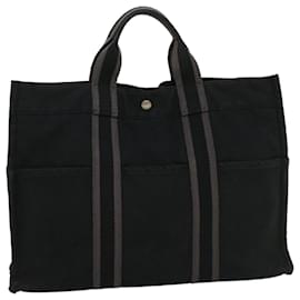 Hermès-HERMES Fourre Tout MM Bolso de mano Lona Negro Auth ti1251-Negro