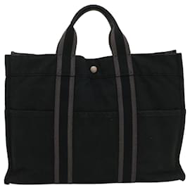 Hermès-HERMES cabas MM Hand Bag Toile Noir Auth ti1251-Noir