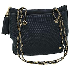 Bally-BALLY Quilted Chain Shoulder Bag Leather Navy Auth bs8314-Navy blue