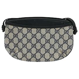 Gucci-GUCCI GG Canvas Shoulder Bag PVC Leather Gray Navy 904.02.020 Auth yk8603-Grey,Navy blue