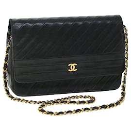 Chanel-CHANEL Quilted Chain Shoulder Bag Lamb Skin Black CC Auth ar10332-Black