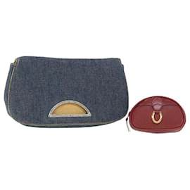 Christian Dior-Christian Dior Pouch Canvas Leather 2Set Navy Red Auth bs8506-Red,Navy blue