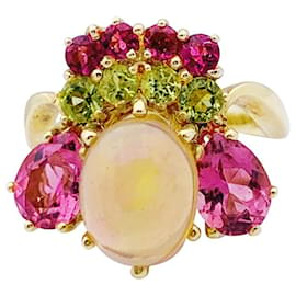 inconnue-Yellow gold ring, opal, tourmalines and peridots-Other
