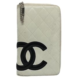 Chanel-CHANEL Cambon Line Lange Geldbörse Leder Weiß CC Auth ep1750-Weiß