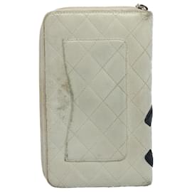 Chanel-CHANEL Cambon Line Long Wallet Leather White CC Auth ep1750-White