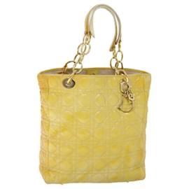 Christian Dior-Christian Dior Bolsa Lady Dior Canage com corrente em couro envernizado Amarelo Auth 54827-Amarelo