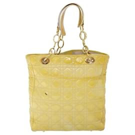 Christian Dior-Christian Dior Lady Dior Canage Chain Tote Bag Pelle verniciata Giallo Autentico 54827-Giallo