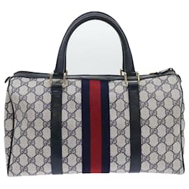 Gucci-GUCCI GG Canvas Sherry Line Boston Bag Red Navy gray 010 378 Auth bs8340-Red,Grey,Navy blue