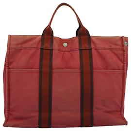 Hermès-HERMES Fourre Tout MM Tote Bag Canvas Red Auth ti1252-Red
