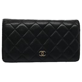 Chanel-CHANEL Matelasse Wallet Lamb Skin Black CC Auth yk8534-Black