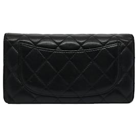 Chanel-CHANEL Matelasse Wallet Lamb Skin Black CC Auth yk8534-Black