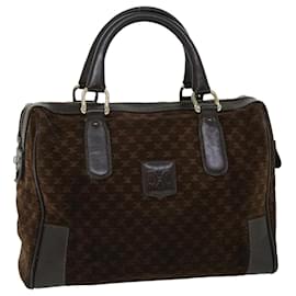 Céline-CELINE Macadam Canvas Boston Bag Leather Brown Auth bs8433-Brown