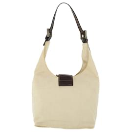 Fendi-FENDI Mamma Baguette Shoulder Bag Canvas Leather Beige Brown Auth ti1234-Brown,Beige
