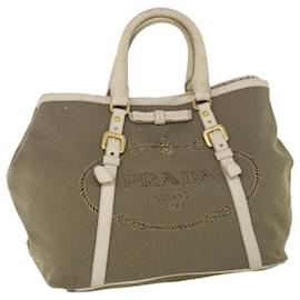 Prada-PRADA Hand Bag Canvas Leather Beige Auth yk8620-Beige