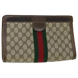 Gucci-GUCCI GG Canvas Web Sherry Line Handtasche PVC Leder Beige Rot Auth4012-Rot,Beige