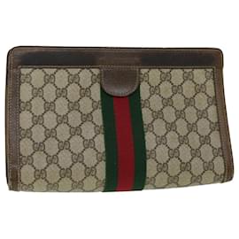 Gucci-GUCCI GG Canvas Web Sherry Line Clutch Bag PVC Leather Beige Red Auth th4012-Red,Beige