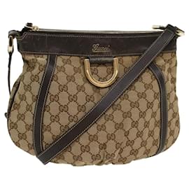 Gucci-GUCCI Sac à bandoulière en toile GG Cuir Beige 203257 Auth ac2198-Beige