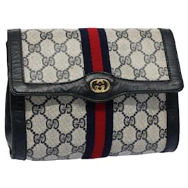 Gucci-GUCCI GG Canvas Sherry Line Clutch Bag PVC Leather Gray Red Navy Auth ep1790-Red,Grey,Navy blue