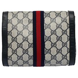 Gucci-GUCCI GG Canvas Sherry Line Clutch Bag PVC Leather Gray Red Navy Auth ep1790-Red,Grey,Navy blue