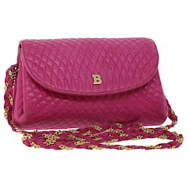 Bally-BALLY Quilted Chain Shoulder Bag Leather Pink Auth yk8568-Pink