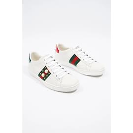 Gucci-Gucci Ace Studded White / Red / Green Leather EU 37 Uk 4-Green