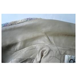 Chanel-CHANEL Short iridescent sand leather jacket T34 Bon état-Beige