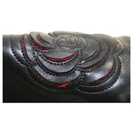 Chanel-Chanel Black Lambskin Camellia Maxi Flap Bag Leather Paris Shanghai 2010 runway-Black,Red