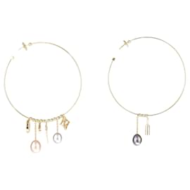 Louis Vuitton-Orecchini a cerchio con monogramma di perle dorate-D'oro