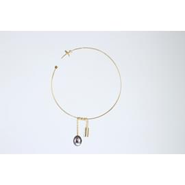 Louis Vuitton-Gold Pearl Monogram Hoop Earrings-Golden