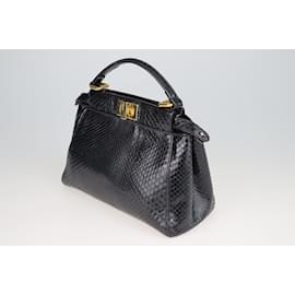 Fendi-Black Python Mini Peekaboo Top Handle Bag-Black