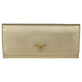Prada-Metallic Gold Saffiano Metal Continental Wallet-Golden