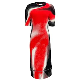 Alexander Mcqueen-Alexander McQueen Schwarz / rot / Weißes Spray-Paint-Jacquard-Kleid mit Reißverschluss am Saum-Rot