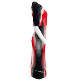Alexander Mcqueen-Alexander McQueen Black / Red / White Spray Paint Jacquard Zipped Hem Dress-Red