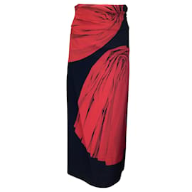 Dries Van Noten-Dries van Noten Black / Red Printed Crepe Midi Skirt-Red