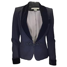 Ralph Lauren-Ralph Lauren Black Label Navy Blue / Black Velvet Trimmed Wool Blazer-Blue