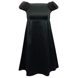 Valentino-Valentino Black Cotton Dress with Petal Embellished Sleeves-Black