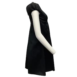 Valentino-Valentino Black Cotton Dress with Petal Embellished Sleeves-Black