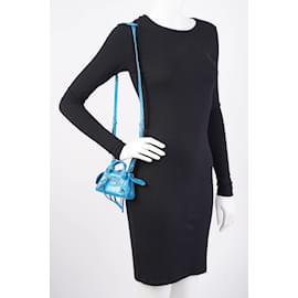 Balenciaga-Balenciaga City Bag Blue Embossed Leather Nano-Blue