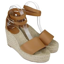 Hermès-Beige/Brown Tipoli Wedge Espadrilles-Beige