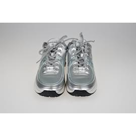 Chanel-silver/Turquoise CC Low Top Sneakers-Silvery