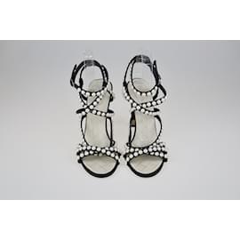 Chanel-Colore: Nero/Sandali con cinturino impreziositi da perle finte bianche-Nero