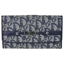 Dior-Portefeuille long à rabat oblique bleu-Bleu