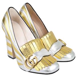 Gucci-plata/Zapatos de tacón dorados con estampado de cebra Marmont-Dorado