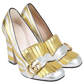 Gucci silver/Gold Marmont Zebra Print Pumps Golden