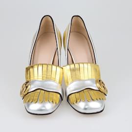 Gucci-plata/Zapatos de tacón dorados con estampado de cebra Marmont-Dorado