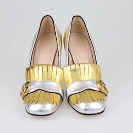 Gucci-silver/Gold Marmont Zebra Print Pumps-Golden