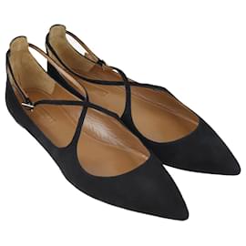 Aquazzura-Chaussures plates noires à brides croisées-Noir